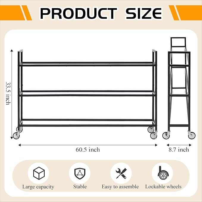 Colingmill Heavy Duty Basketball Rack with Wheels, Multi-Tier Rolling Ball Storage Cart, Sports Equipment Organizer for School, Gym, Club Shoot Training