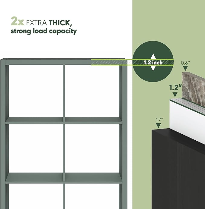 Furinno Cubicle Book Shelf, 8-Cube Bookshelf, Extra Thick Frame Horizontally & Vertically Reversible Bookcase with Open Back, 14.6" x 30" x 58", for Living Room, Bedroom, Home Office, Sage Green