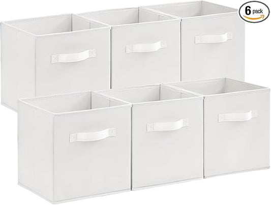 Lifewit Storage Cubes, Foldable Decorative Fabric Storage Baskets for Organizing Home Organizers with Handles for Shelves, Closet, 11 Inch Bins, 18L White, 6 Packs