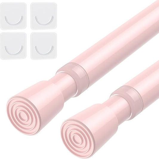 AIZESI Spring Tension Rods Adjustable Tension Curtain Rod Small Tension Rod No Drilling Expandable Spring Loaded Curtain Tension Rod（Pink,26" to 39"-2Pcs)