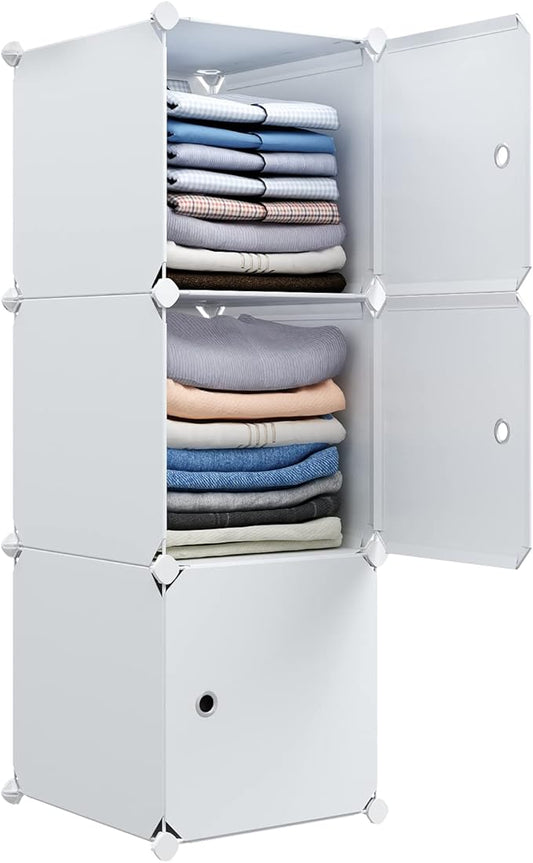 MAGINELS 3 Cube Storage Organizer,Plastic Cabinet with Door.Narrow Cube Clothing Storage Shelves,Closet Organization for Bedroom,White(11.8x11.8inch)