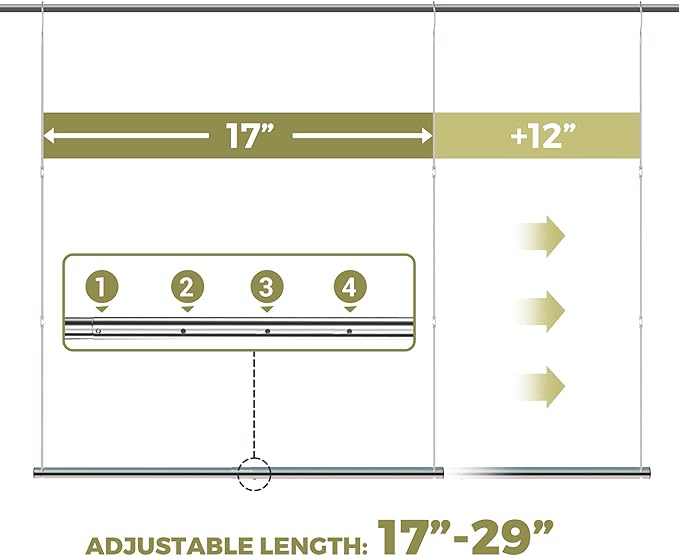 Hanging Closet Rod, 17-29In Adjustable Width and Up to 37In Height Adjustable Closet Rod Extender, Double Closet Rods Hanging Bar, Space-Saving Tension Hanging Organizer, Chrome, 1 Pack
