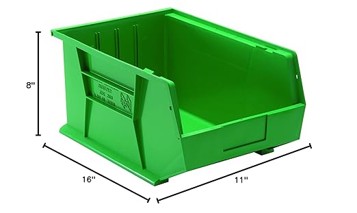 QUANTUM STORAGE SYSTEMS K-QUS255GN-1 Ultra-Stack and Hang Bins, 16 inch x 11 inch x 8 inch, Green