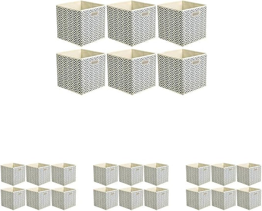 Amazon Basics Collapsible Cube Storage Organizer Bins, 24-Pack, 10.5 x 10.5 x 11 inches, Chevron Grey
