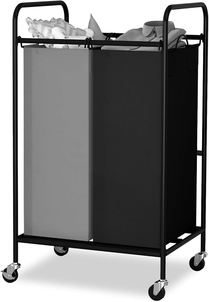 2 Section Laundry Hamper, 80L Large Rolling Laundry Sorter Cart, Laundry Basket with Lockable Wheels & Removable Bags, Laundry Room Organization for Dirty Clothes Storage