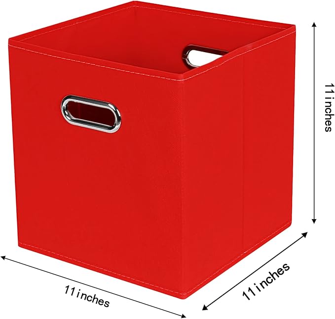 STOREONE Fabric Storage Bins Cubes Baskets Containers-(11X11X11) with Dual Handles for Shelf Closet, Nursery Home ， Bedroom Organizers, Foldable Set of 3 (Red)