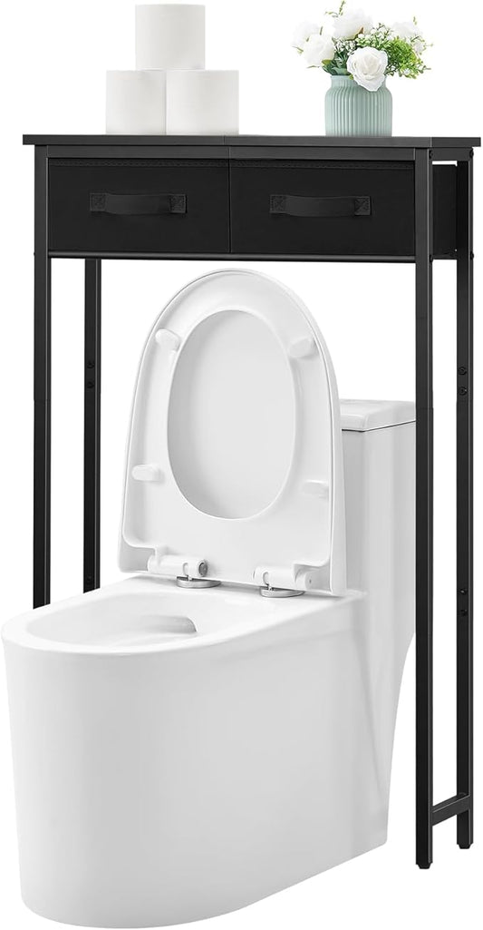 MOHOPE 2-Tier Over The Toilet Storage with 2 Fabric Drawers, Freestanding Above The Toilet Storage Cabinet, Space Saver Metal Over Toilet Bathroom Organizer Shelf for Small Space, Black
