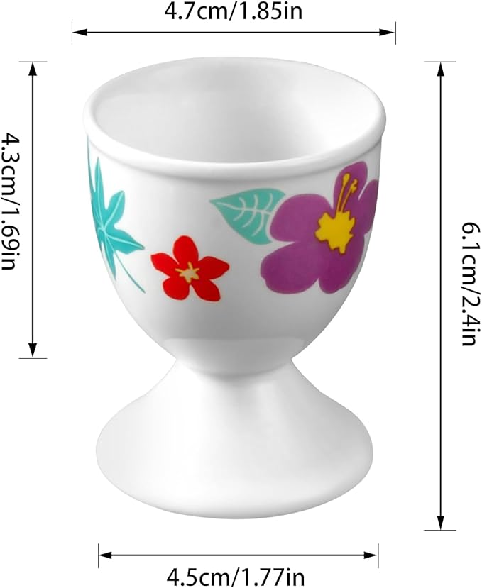 Cinf Ceramic Egg Cups Easter Gift Set of 2 Porcelain Holder Breakfast Boiled Cooking Easy to Clean Childhood Memories Kitchen(Hawaii Flower)