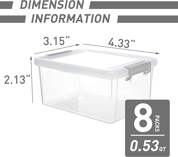 Citylife 8 Packs Plastic Bead Organizers 0.53 QT Clear Storage Containers with Lids for Craft Storage Small Storage Box, 5.28 x 3.86 x 2.36 Inches