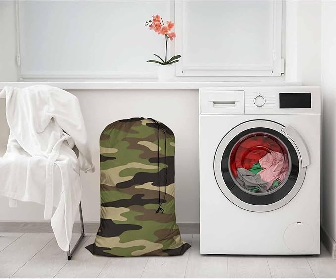 Swono Jungle Camouflage Sturdy Laundry Basket Hamper, Classic Army Green Solider Woodland Print Foldable Laundry Bag Clothing Organization for Bathroom, Bedroom, Home, Dorm, Travel