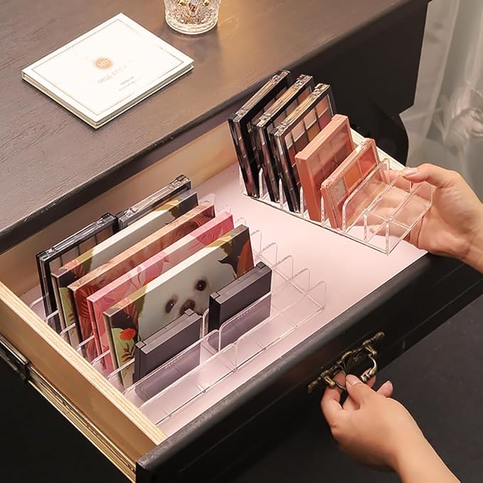 WECHENG 2 Pack Acrylic Eyeshadow Makeup Palette Organizer: Makeup Organizer for Drawer - 7-Section Cosmetic Display Case for Bathroom Vanity Countertop - Clear Cosmetic Organizer Storage Accessories