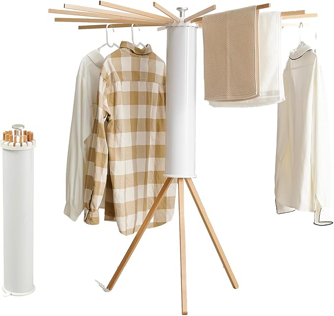 RFOUO Clothes Drying Rack Tripod,Laundry Hanger Dryer Rack,Portable Drying Rack,Outdoor Clothes Rack-Drying Rack Clothing Laundry Bedroom Household Wooden-16rods