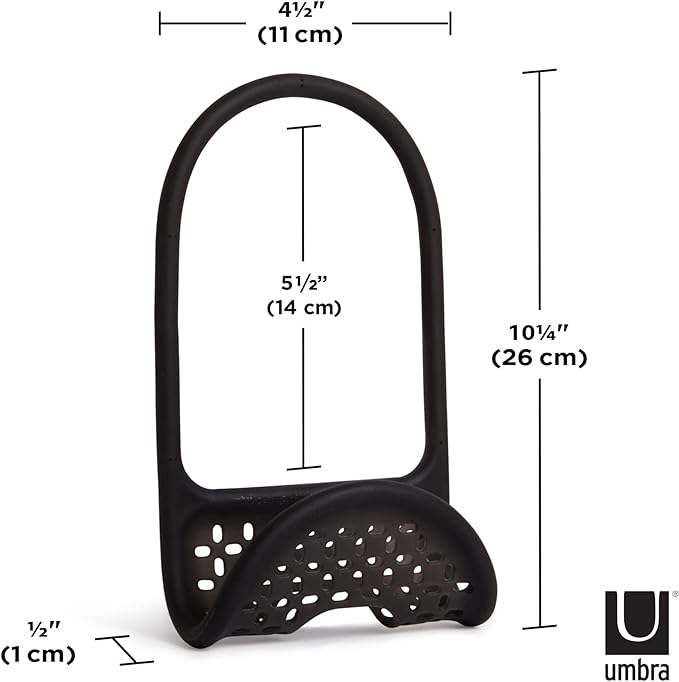 Umbra Sling Sponge Holder for Kitchen Sink – No Suction Cups, Flexible Caddy for Sinks and Faucets, Modern Design, Black