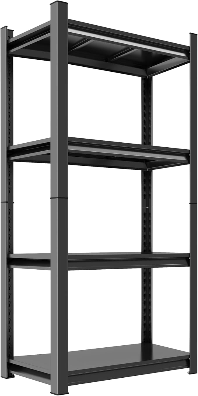 36''W Storage Shelves Heavy Duty, Adjustable 4Tier Industrial Shelving Unit, Metal Utility Shelf for Basement, Kitchen, Garage, Badroom, Warehouse and Workshop (63''Hx36''Wx12''D, Black)