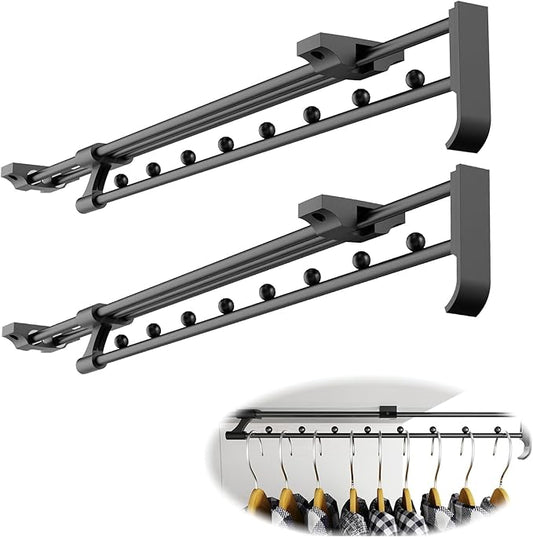 Adjustable Pull Out Closet Rod,Closet Pull Out Hanger Rod,Retractable Pant Rack for Closet Suitable for Various Types Of Home Wardrobes,Office Wardrobes,Closets,Etc (2 PICE) (Black, 12" to 20")