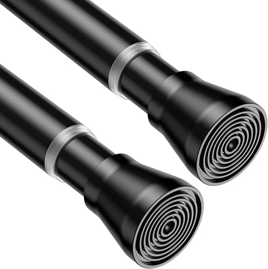 AIZESI Black 2pcs Spring Tension Rods 17 to 26 Inch, Small Curtain Rods No Drilling, Adjustable Curtain Rod Non-Slip, Short Tension Rod Non-Slip For Windows Closet Bedroom Kitchen