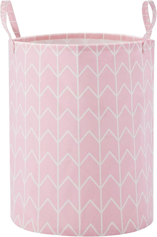 Large Storage Basket for Girls and Boys, Collapsible Laundry Hamper with Long Handles, Toy Bins for Nursery, Kids Room Décor Pink Geometry