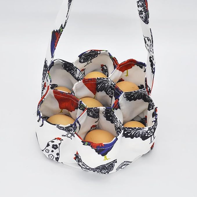 Egg Basket Bags,Farmhouse Chicken-Eggs Holder with 7-Bags Handheld EggsPurse,Fabric Gathering Basket for Collecting Fresh-Egg-s, Housewife Garden Transport Storage