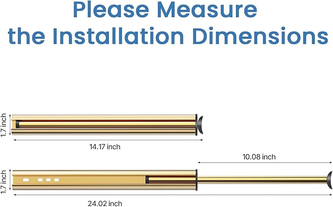 Valet Rod 14-Inch，Tenovel Pull-Out Closet Clothes Rust-Free Closet Hanging Clothes Hat Rack Rod (Mounting Screws Included)-Bright Gold
