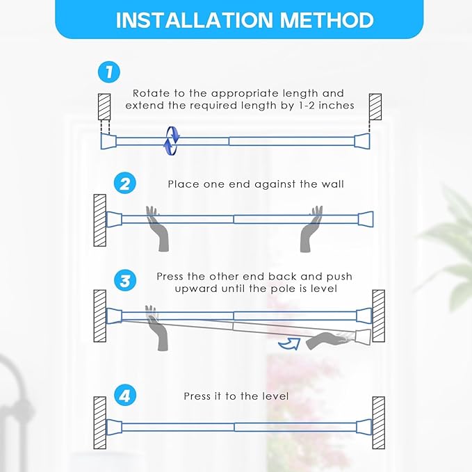 Small Tension Rod 16 to 26 Inch Black Spring Curtain Rod No Drilling Spring Tension Rod 4pack Adjustable Curtain Rod Tension for Bookshelf Diy Projects Kitchen, Cupboard,Tension Rod
