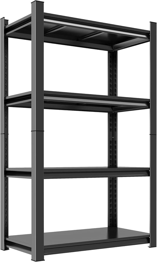 54''H Garage Shelving Metal Garage Shelf Unit 4-Tier Storage Shelves Heavy Duty Shelf Organizer Industrial Shelves for Warehouse Basement Kitchen Pantry Commercial, Black