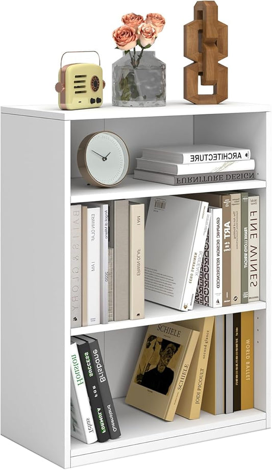 CTESNE【2026 Adjustable Shelves 3-Tier Bookcase, 71 inches, Wooden Open Display Floor Bookshelf (White)
