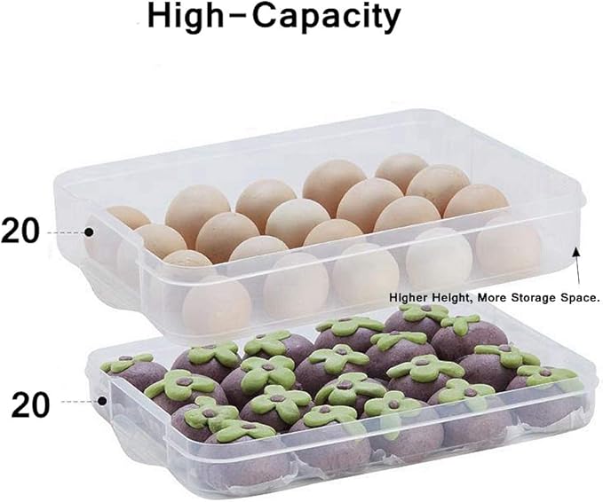 Deviled Egg Tray with Lid, 2-Layer, Stackable Egg Carrier Holder for Refrigerator, Camping Food Storage Container with Handle, Large, 40 eggs (red)