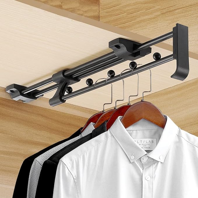 Heavy Duty Extendable Pull Out Closet Rod - Sliding Wardrobe Closet Rod for Increased Storage Space - Hanging Rod Ideal for Clothes, Towels and More - Neat Closet Storage (16.2 inch)