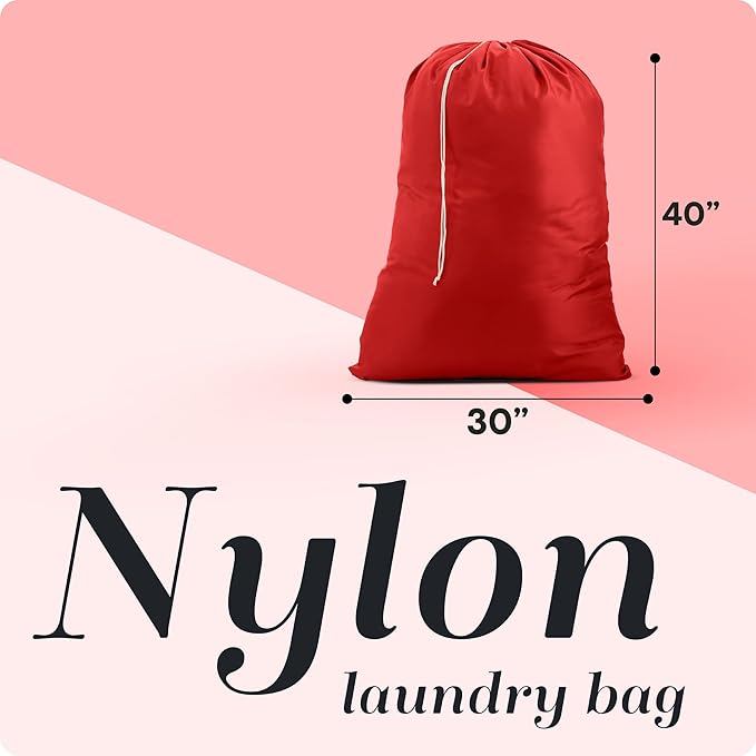 Handy Laundry Extra Large Heavy Duty Laundry Bag – Durable Nylon, Locking Drawstring, Machine Washable, Fits Hamper or Basket, Travel & Dorm Essentials, Holds Up to 3 Loads (Red)