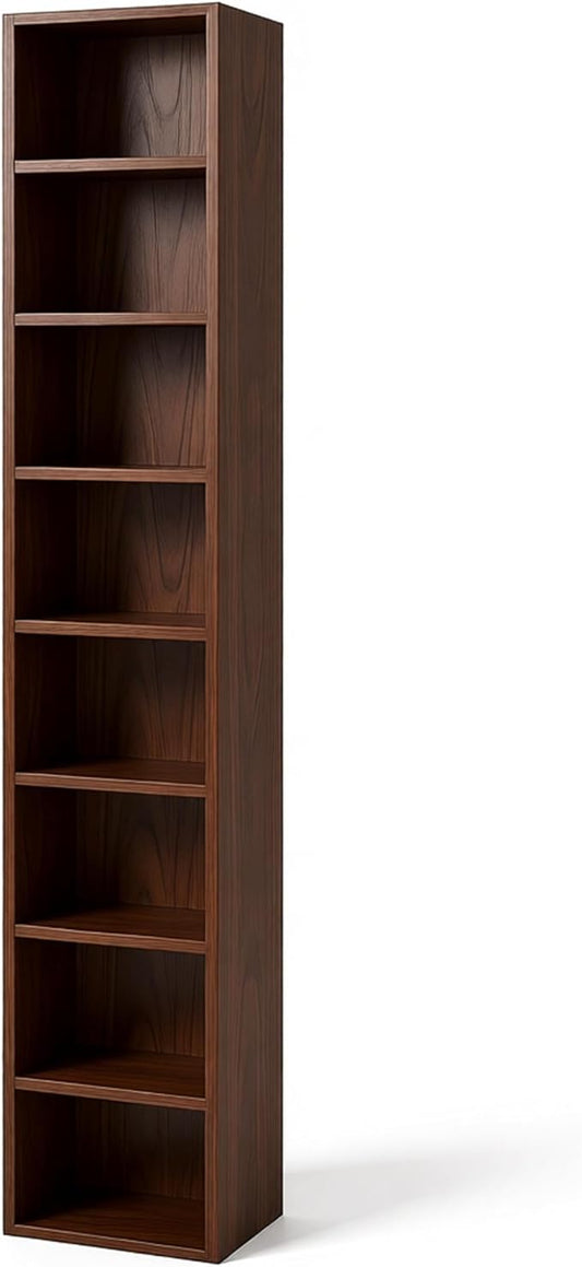 8-Cube Storage Organizer Bookcase, White, Tall Narrow Bookshelf for Home Office (Dark Brown)