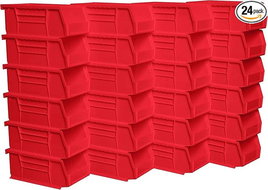 Akro-Mils 30220 AkroBins Plastic Storage Bins, Space-Saving Stackable Bins for Garage, Pantry, Craft Organization, 7" x 4" x 3", Red, 24-Pack