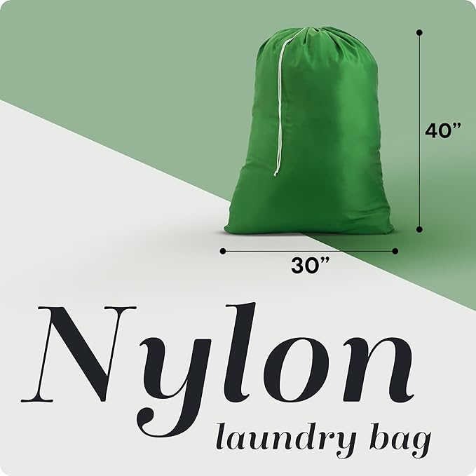 Nylon XL Laundry Bag - Locking Drawstring Closure, Machine Washable, These Large Bags Will Fit a Laundry Basket and Strong Enough to Carry up to Two Loads of Clothes (Green | 30" x 40")