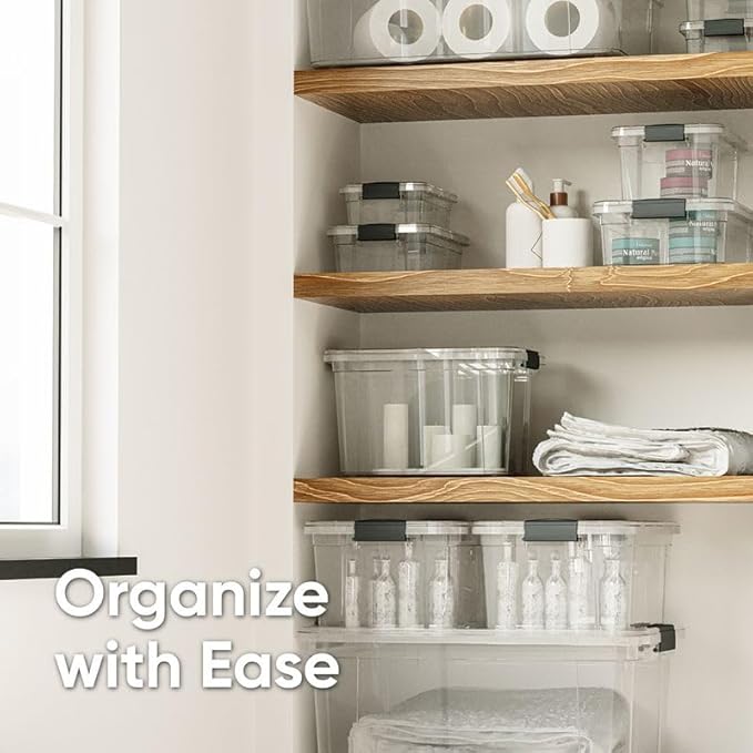 Superio Clear Storage Box with Lid, 3.4 Quart Plastic Container Bins for Organizing, Stackable Crates, BPA Free, Non Toxic, Odor Free, Organizers for Home, Office, School, and Dorm