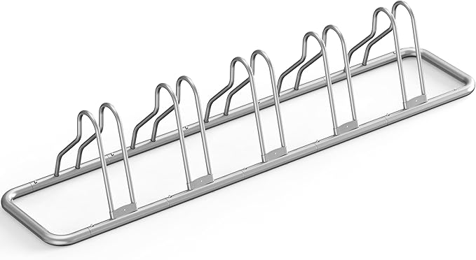 Simple Houseware 5-Bike Floor Storage Rack - Adjustable Bicycle Parking Stand & Garage Organizer for Road and Kids Bikes, Silver