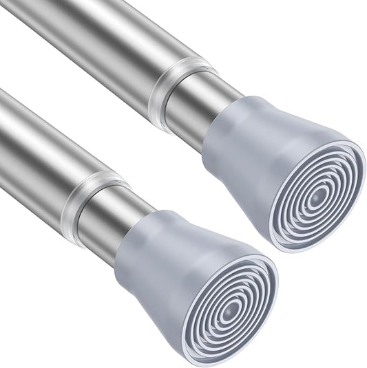 AIZESI Silver 2pcs Adjustable Spring Curtain Rods 17 to 26 Inch, Extendable Spring Tension Rod No Drilling, Non-Slip Closet Rods Tension, Durable Hanging Rods