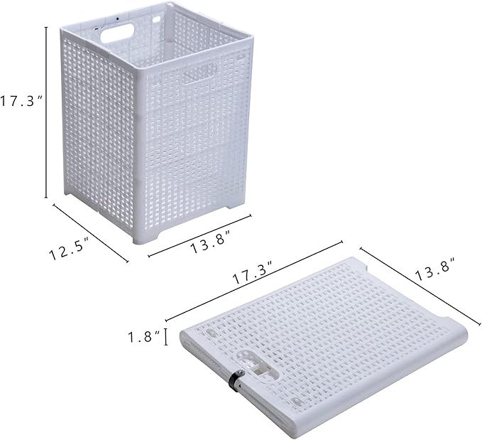 Eslite 42L Collapsible Plastic Laundry Baskets,Foldable Laundry Hamper,Pack of 2 (White)