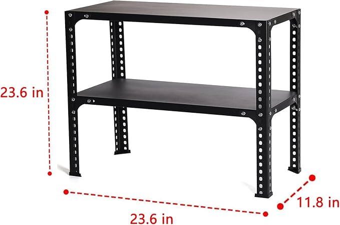 2 Layer Metal Storage Rack, Heavy Duty Adjustable Metal Rack Unit, Suitable for Garage Racks in Basements, Warehouses, and Storage Rooms, 23.6" H X 23.6" W X 11.8" D, Black