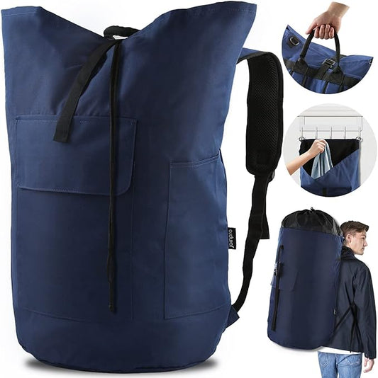 Laundry Backpack Bag 125L Extra Large, Heavy Duty for College Dorm & Apartment, Durable Thick Material Laundry Hamper with Padded Straps for Easy Carry, 3 Pockets for Travel & Laundromat (Dark Blue)