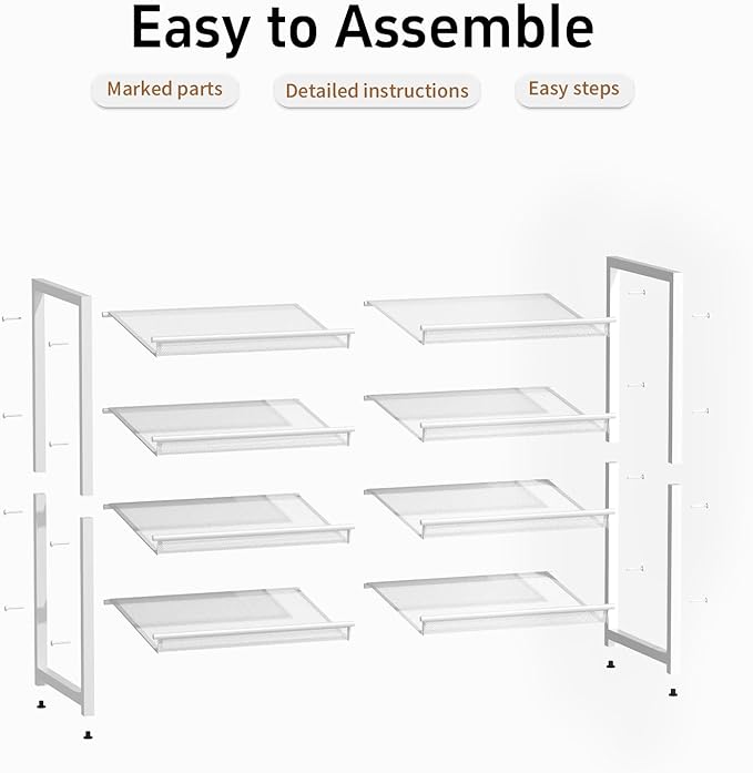 4 Tier Metal Shoe Organizer, Stackable Shoe Stand for Closet, with Adjustable Flat, Holds up to 20 Pairs, Sturdy Shoe Rack for Entryway Bedroom, White