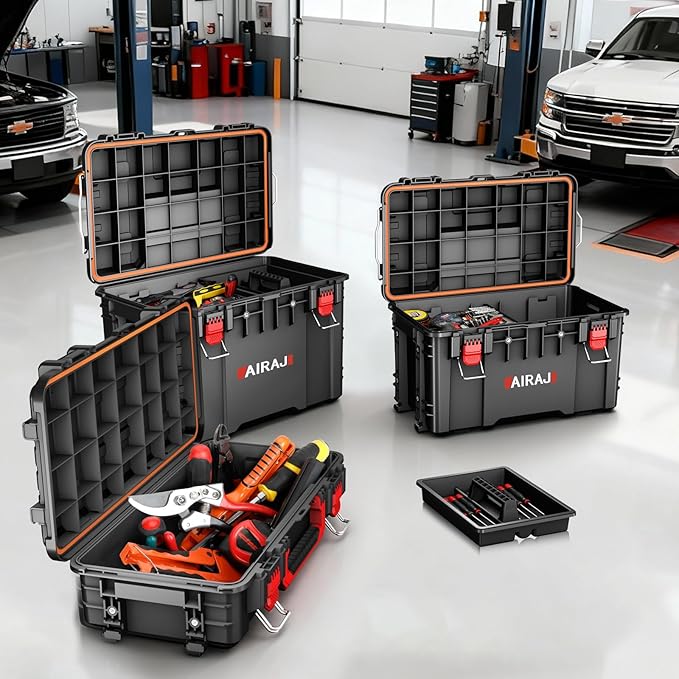 3 Tier Rolling Tool Box Heavy Duty,Stackable Tool Box with Wheels,Modular Storage System with Removable Parts Box,All-terrain Waterproof Toolbox,Telescopic Pull Rod,for Professional Work,Garage