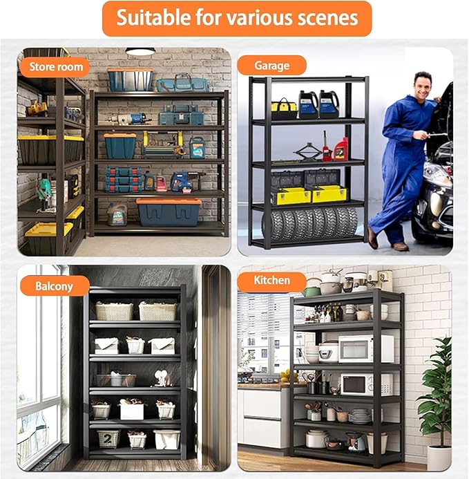 72''H*36W'' Garage Shelving Metal Garage Shelf Unit 5-Tier Storage Shelves Heavy Duty Shelf Organizer Industrial Shelves for Warehouse Basement Kitchen Pantry Commercial, Black