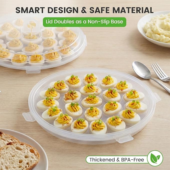 HANSGO Deviled Egg Containers with Lid, Portable Deviled Egg Platter Carrier Holder Trays with 22 Slots for Holiday Party and Home Kitchen, Clear