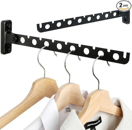 Alise Clothes Drying Rack Wall Mounted Coat Hanger Black,Foldable Hangers Rack Clothes Hook Closet Storage Organizer,Swivel Space Saving Clothes Hanger Rack for Bedroom Bathroom Laundry,2 Pack