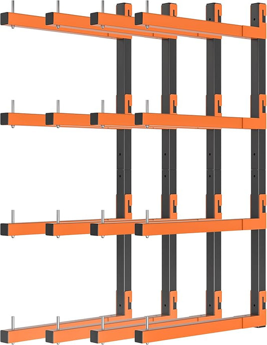 Lumber Storage Rack, Snap-Fit Connection Lumber Rack Wall Mount, Heavy Duty Metal 8 Level-32 Inch Wood Storage Rack
