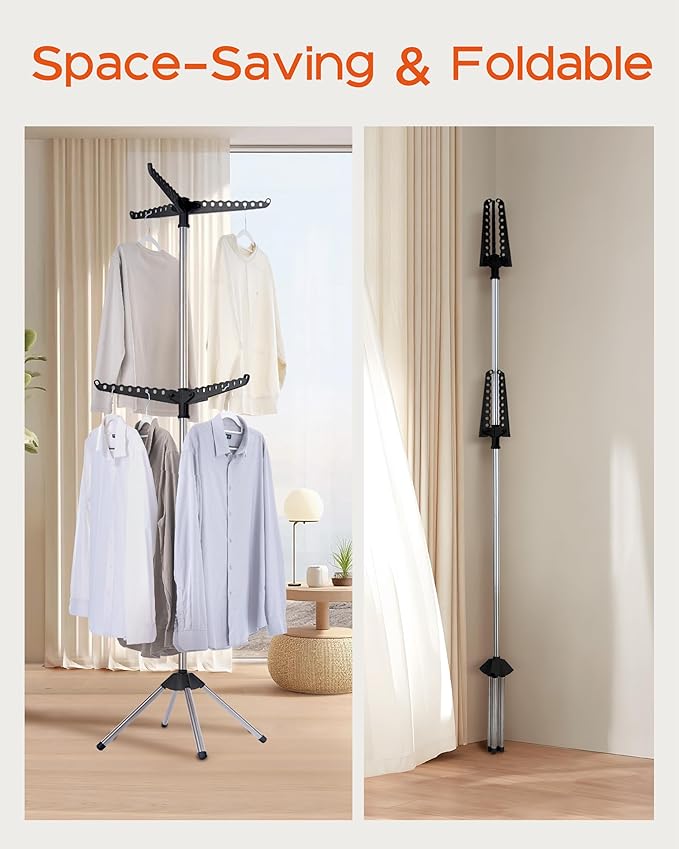 CASAMAYA Clothes Drying Rack Foldable, 74.8 inch 2 Tier Laundry Drying Rack with Rotating Clothes Rail for 54 Pieces of Clothes, Space Saving, Indoor, Stainless Steel, Black and Silver CDR002B01