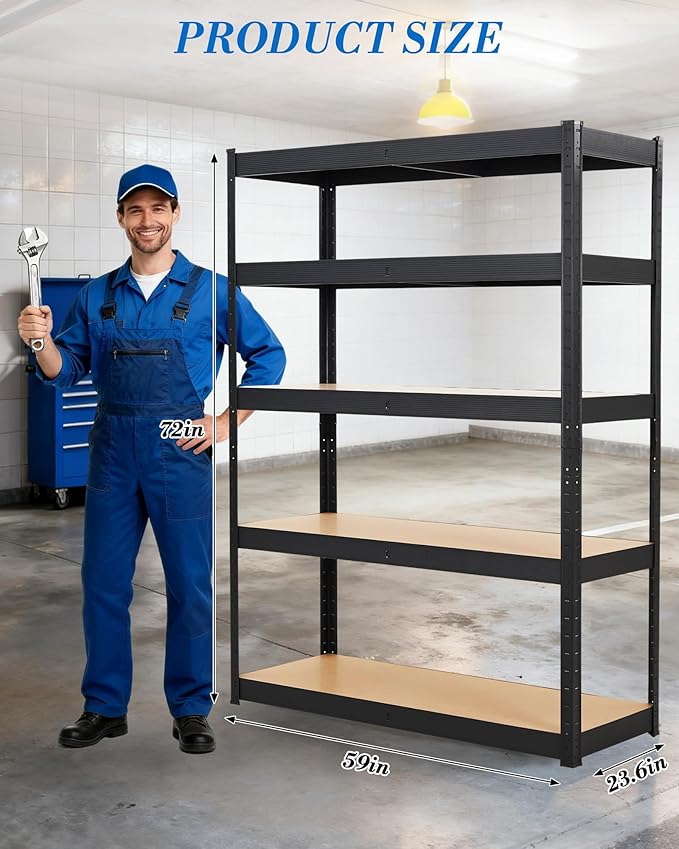 Garvee Garage Storage Shelves,60x24x72 Garage Shelving Heavy Duty Metal Adjustable Garage Shelves,5-Tier Adjustable Shelving Units,Loads 2500 LBS,Metal Storage Utility Racks for Warehouse