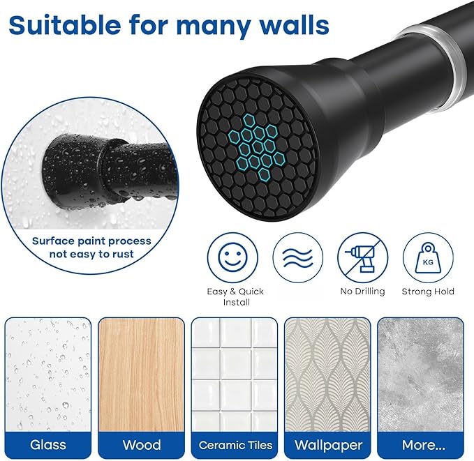 Black Tension Rods for Windows 28 to 48 Inch 4Pack Spring Curtain Rod Tension Curtain Rod Expandable Pressure Shower Curtain Rod Tension No Drill Adjustable Curtain Rods for Bathroom,Doorway,Door