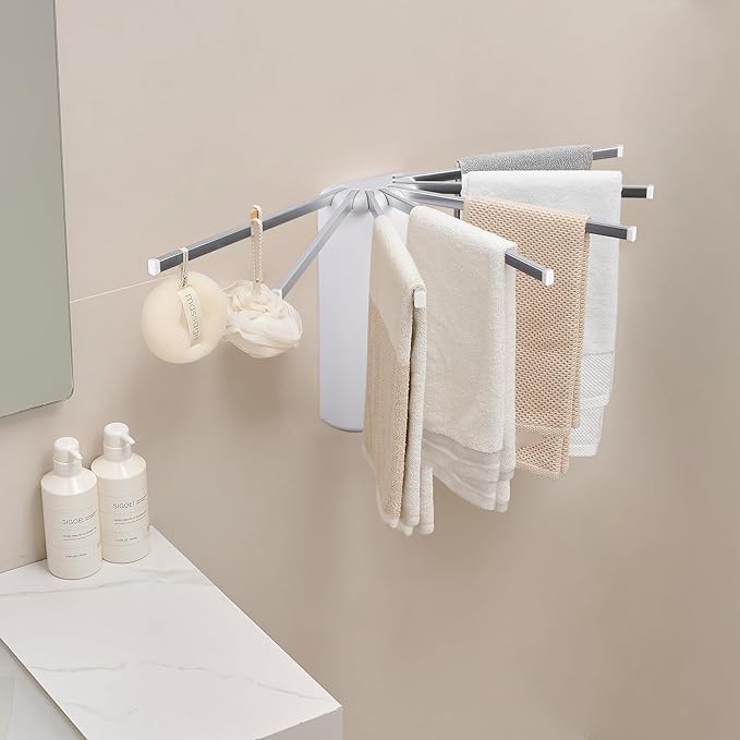 RFOUO Wall Mounted Clothes Drying Rack Tripod,Foldable Drying Rack,Wall Mounted Dryer Rack Clothing,Over The Door Drying Rack for Laundry Bedroom Household Aluminium