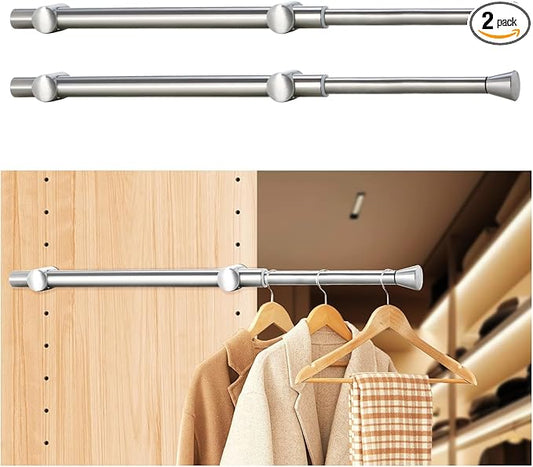 12" Pull-Out Valet Rod for Closet Organization, Add Extra Hanging Space 304 Stainless Steel Closet Rods, Space-Saving Design for Small Closets,Silver 2 Pack