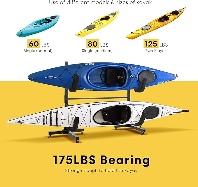 VIVOHOME Kayak Storage Rack, Adjustable Freestanding Dual Stand for Kayaks, SUP Boards, Canoes & Paddle Boards, Heavy Duty, Supports up to 175 lbs